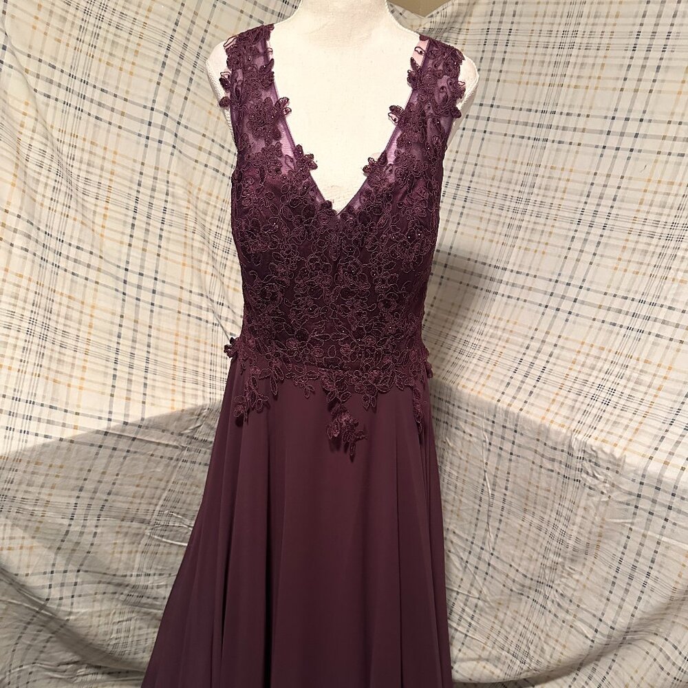 Plum Lace & Chiffon Evening Gown